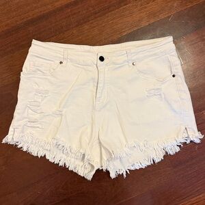 White Distressed Denim Shorts